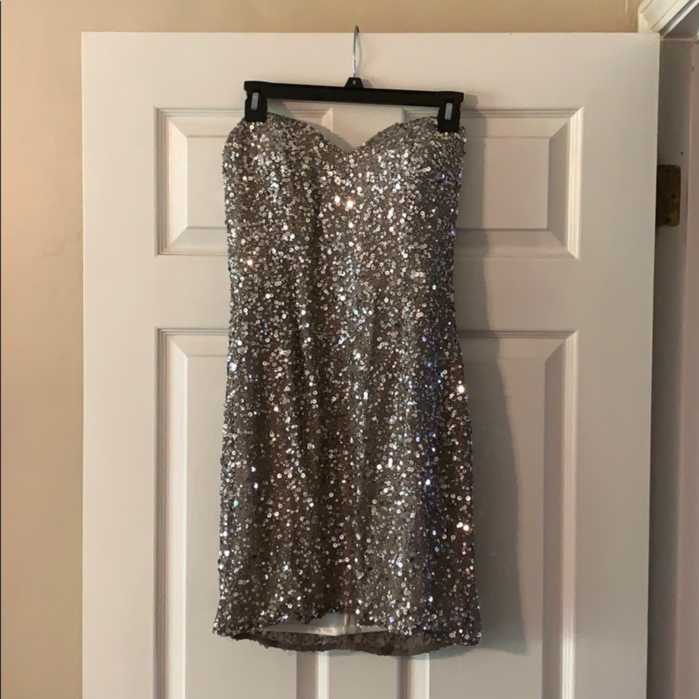 Couture Beaded Grey & Silver Dress, Size 6/8
